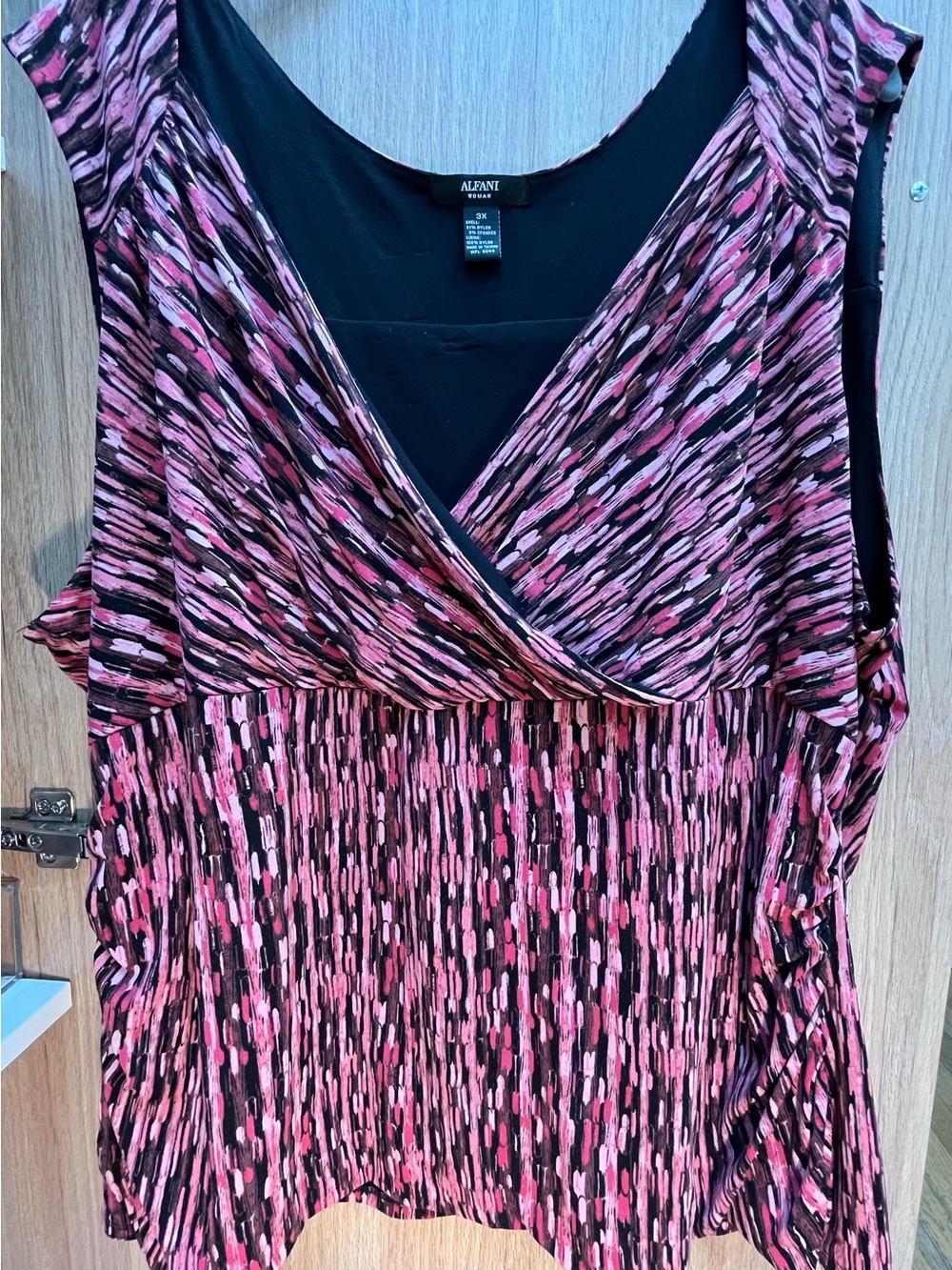 Alfani 3X Pink Black Abstract Brushstroke Faux Wrap V-Neck Layered Tank Top